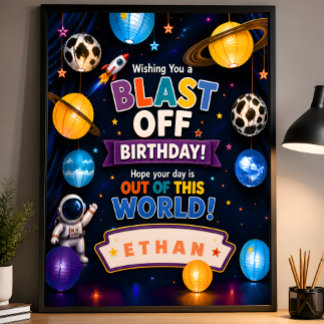 Personalized Space Birthday Wall Art for Boys