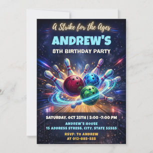 Personalized Space bowling birthday invitation