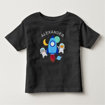 Personalized Space Cats Astronaut Kids Rocket Ship Toddler T-shirt by LilPartyPlanners at Zazzle
