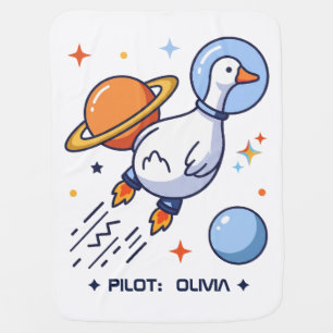Personalized Space Goose Baby Blanket, Rocket Bird Blanket