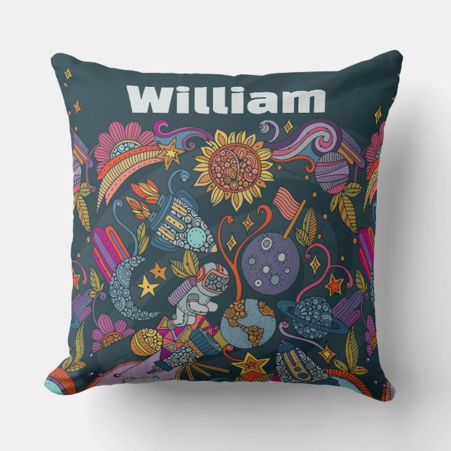 Personalized Space Name Poster for Kids  Throw Pillow (Front)