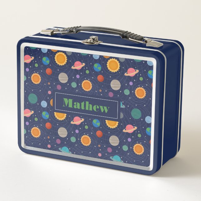 Personalized Space Retro Solar System Planets Metal Lunch Box (Front)