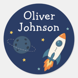 Personalized Space Rocket Name Classic Round Sticker