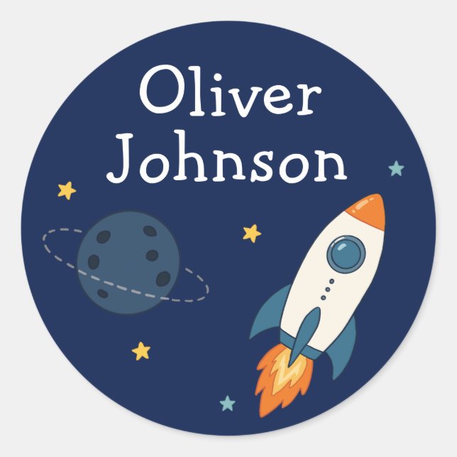 Personalized Space Rocket Name Classic Round Sticker (Front)