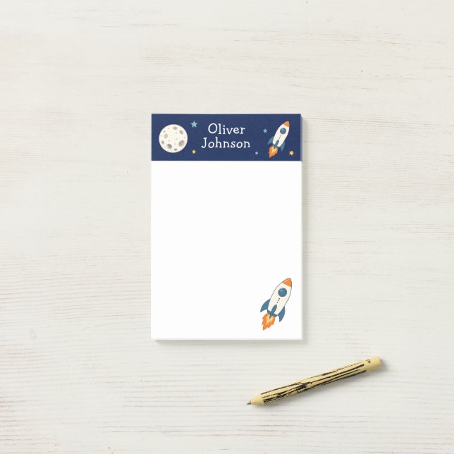 Personalized Space Rocket Name School Post-it Notes (On Desk)
