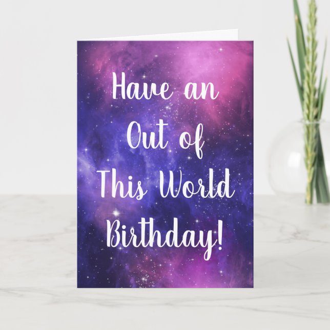 Personalized Space Sky Purple & Magenta Birthday Card (Front)
