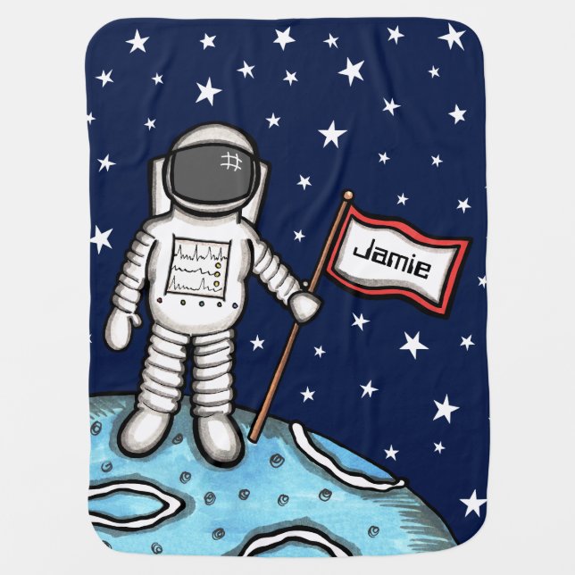 Personalized Spaceman Astronaut Cosmonaut Baby Bla Blanket (Front)