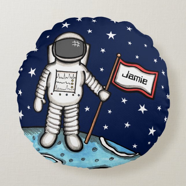 Personalized Spaceman Astronaut Cosmonaut Round Cu Round Pillow (Front)