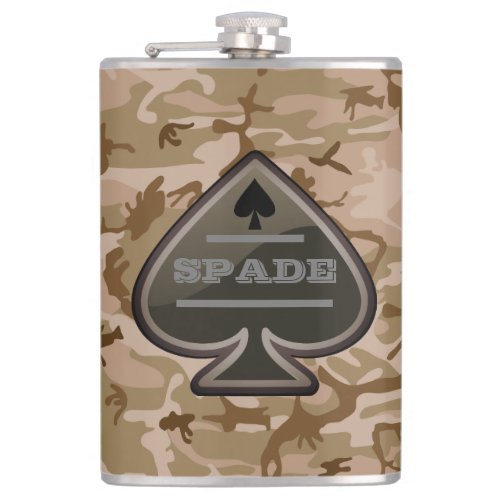 Personalized Spade Desert Camo Flask