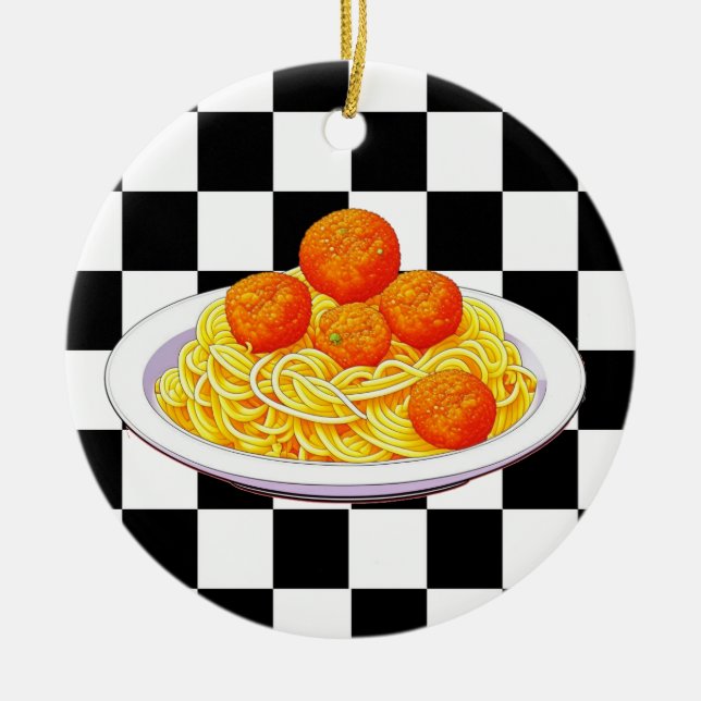 Personalized Spaghetti Pun Christmas Ceramic Ornament (Front)