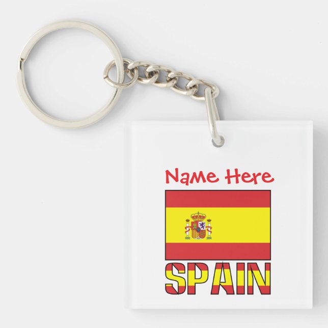 Personalized Spain Flag Heritage Square Acrylic  Keychain (Front)