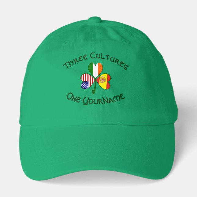 Personalized Spain Ireland USA Shamrock Flag Hat (Front)