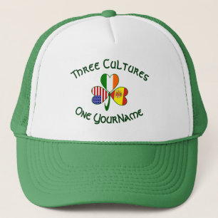 Personalized Spain Ireland USA Shamrock Flag Trucker Hat