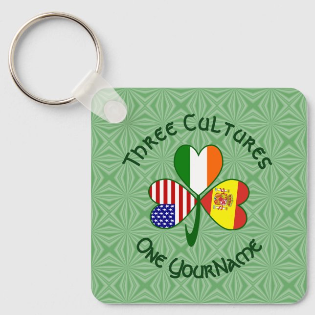  Personalized Spain Ireland USA Shamrock  Keychain (Front)