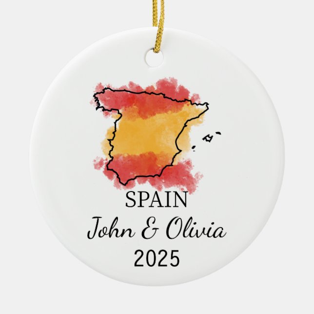 Personalized Spain Ornament, Spain Flag Gift Ceramic Ornament (Front)