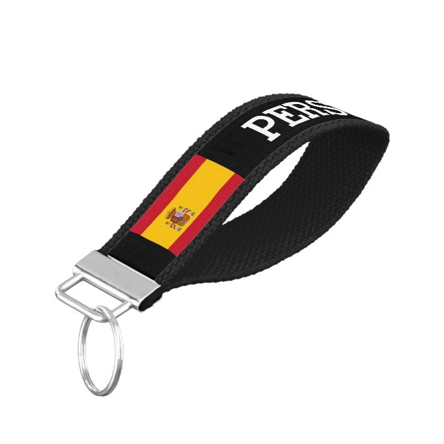 Personalized Spanish flag wrist keychain for Spain (Angled Down)