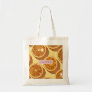 Personalized Sparkle Citrus Glitter Orange Tote Bag