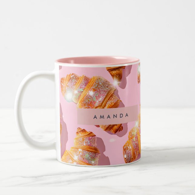 Personalized Sparkle Croissant Style Two-Tone Coffee Mug (Left)