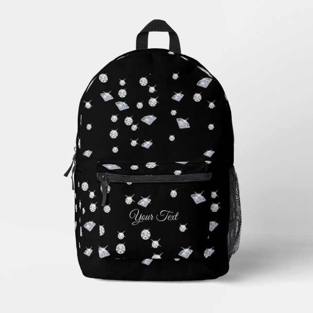 Personalized Sparkle Diamonds Custom Name Printed Backpack (Front)