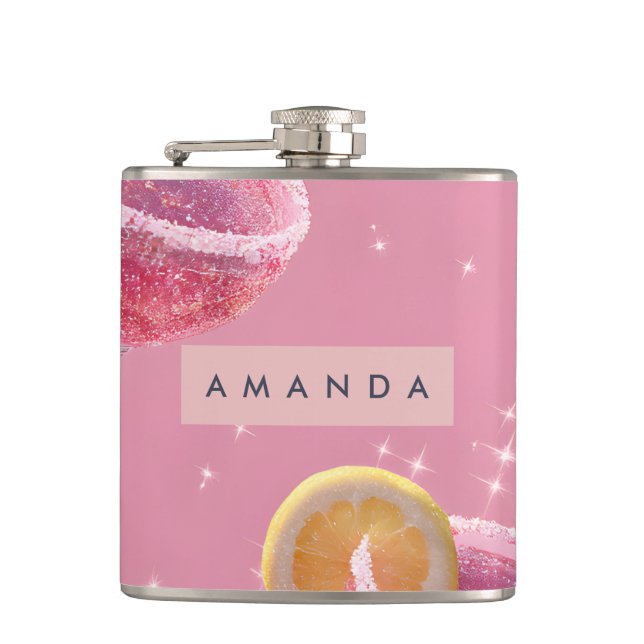 Personalized Sparkle Glam Pink Cocktail  Flask (Front)