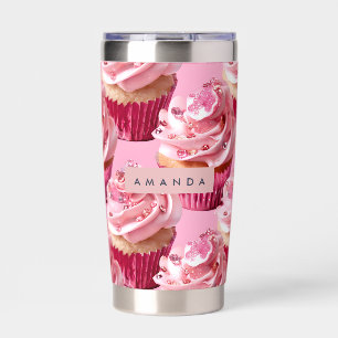 Personalized Sparkle Glam Pink Cupcake Delight Insulated Tumbler