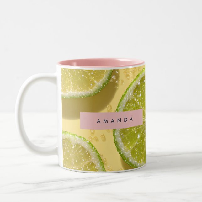 Personalized Sparkle Lime Slice Glitter Citrus  Two-Tone Coffee Mug (Left)