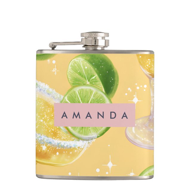 Personalized Sparkle Margarita & Lime Flask (Front)