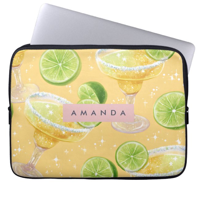 Personalized Sparkle Margarita & Lime Laptop Sleeve (Front)