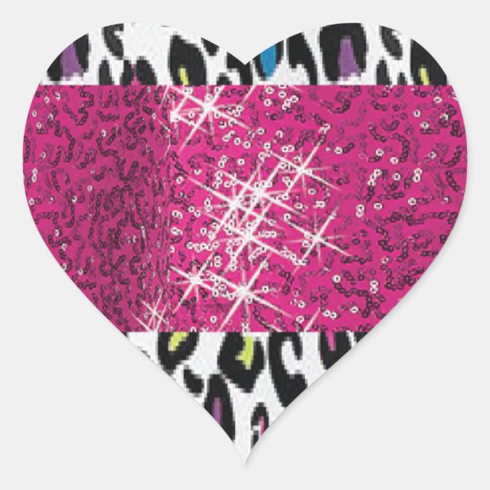 Personalized SPARKLE Pink and Cheetah Background Heart Sticker