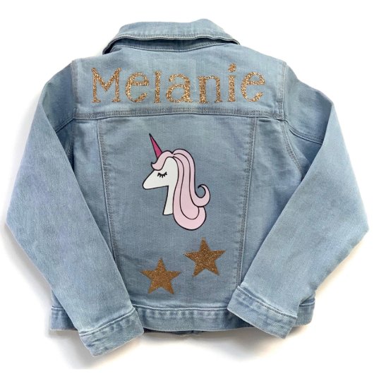 Personalized Sparkle Unicorn Jean Jacket  (Back)