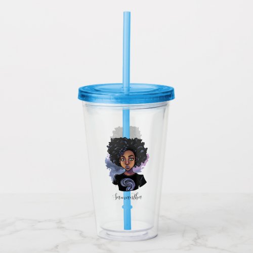 Personalized Sparkling African American Woman Acrylic Tumbler