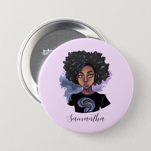 Personalized Sparkling African American Woman Button