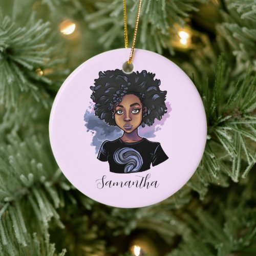 Personalized Sparkling African American Woman Ceramic Ornament