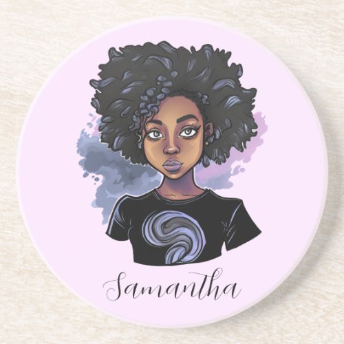 Personalized Sparkling African American Woman Coaster