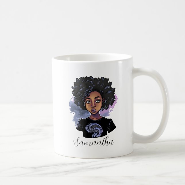 Personalized Sparkling African American Woman Coffee Mug (Right)