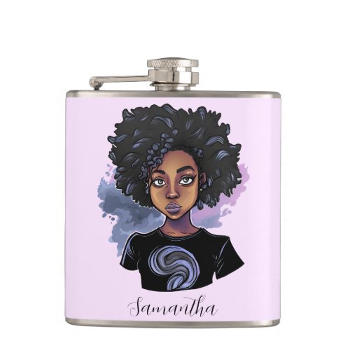 Personalized Sparkling African American Woman Flask