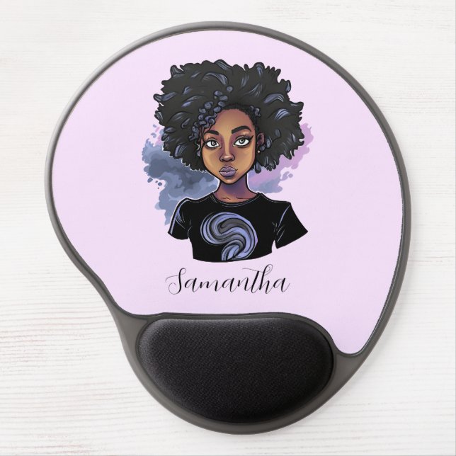Personalized Sparkling African American Woman Gel Mouse Pad (Front)