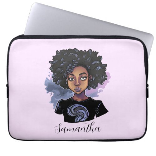 Personalized Sparkling African American Woman Laptop Sleeve