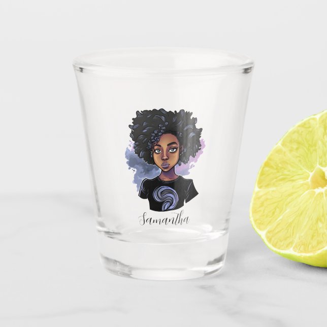 Personalized Sparkling African American Woman Shot Glass (Front)