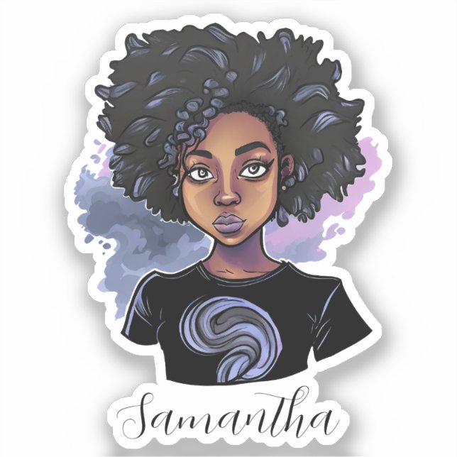 Personalized Sparkling African American Woman Sticker (Front)