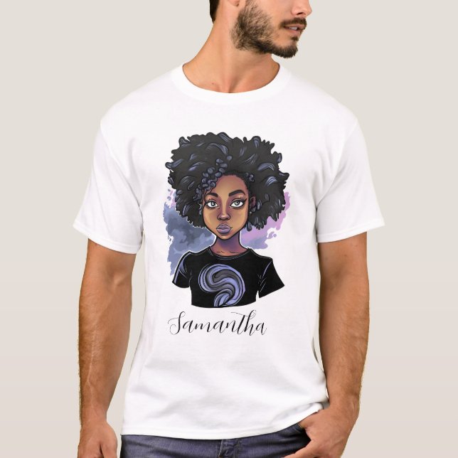 Personalized Sparkling African American Woman T-Shirt (Front)