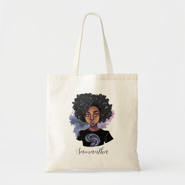 Personalized Sparkling African American Woman Tote Bag (Front)