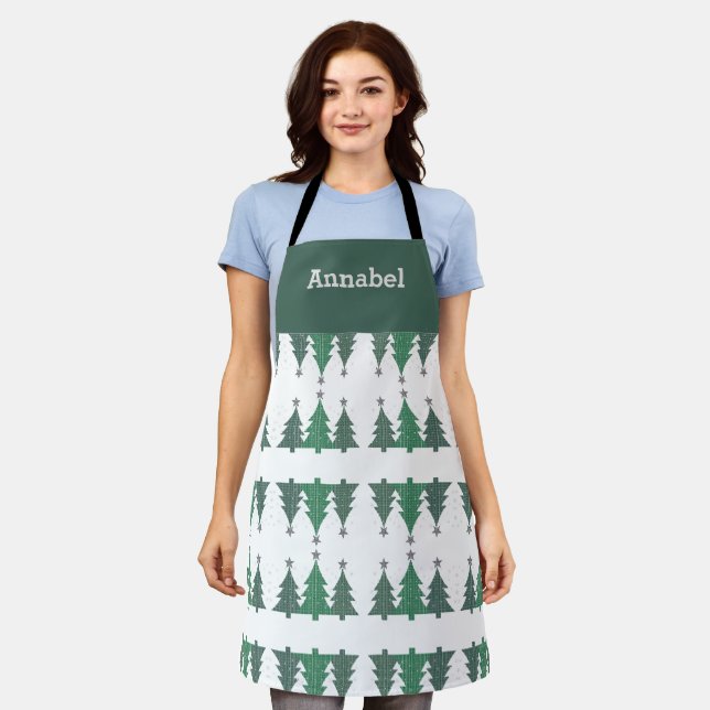 Personalized Sparkling Christmas Pine Trees  Apron (Worn)