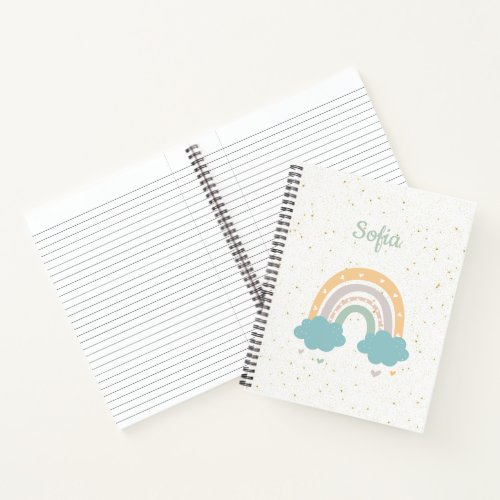 Personalized Sparkling Gold Confetti Rainbow heart Notebook