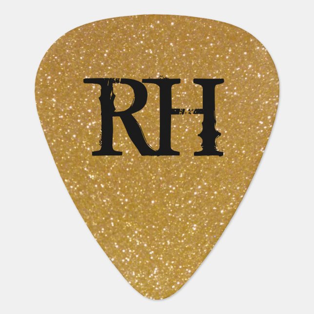 Personalized sparkling gold glitter guitar pick (Front)