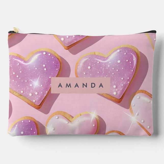 Personalized Sparkling Heart Cookie Delight Accessory Pouch (Front)