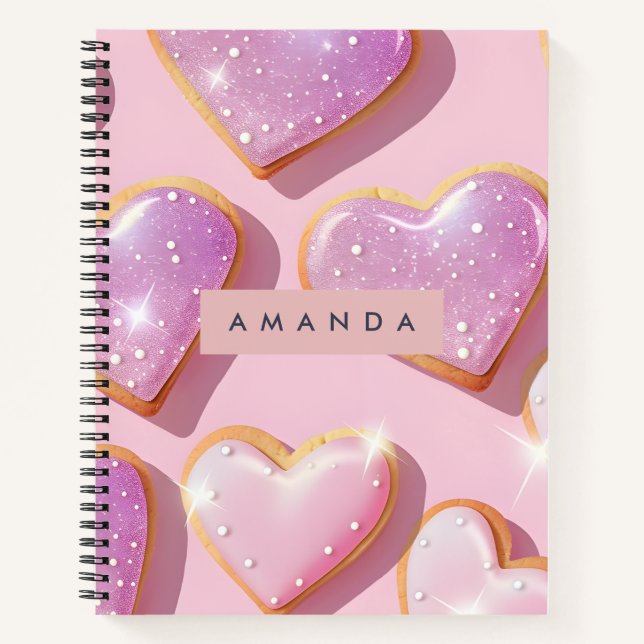 Personalized Sparkling Heart Cookie Delight Notebook (Front)