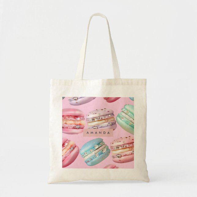 Personalized Sparkling Pastel Macaron Bliss Tote Bag (Front)
