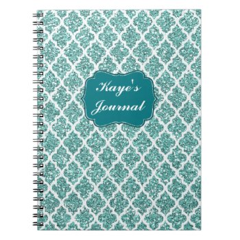 Personalized Sparkling Teal Notebook by Dmargie1029 at Zazzle