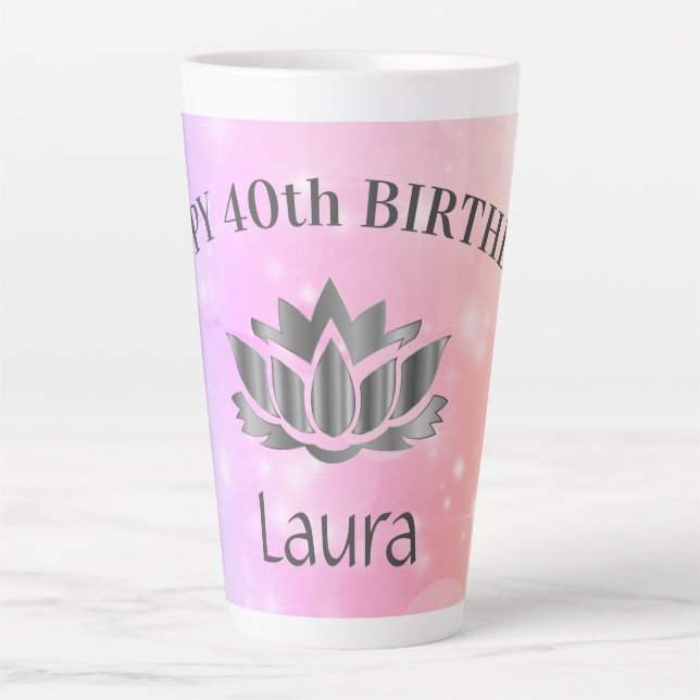 Personalized Sparkly 40th Birthday Card Latte Mug (Front)